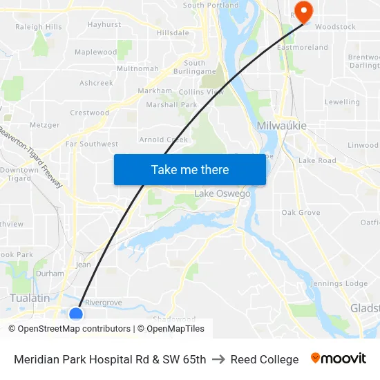 Meridian Park Hospital Rd & SW 65th to Reed College map