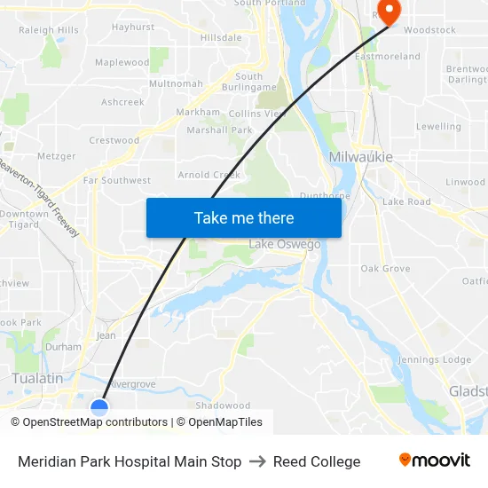 Meridian Park Hospital Main Stop to Reed College map