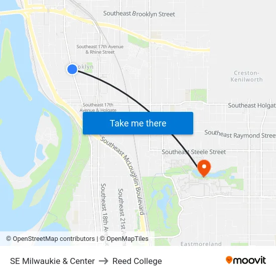 SE Milwaukie & Center to Reed College map