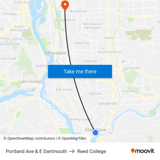 Portland Ave & E Dartmouth to Reed College map