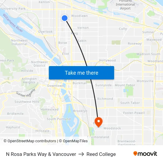 N Rosa Parks Way & Vancouver to Reed College map