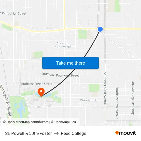 SE Powell & 50th/Foster to Reed College map
