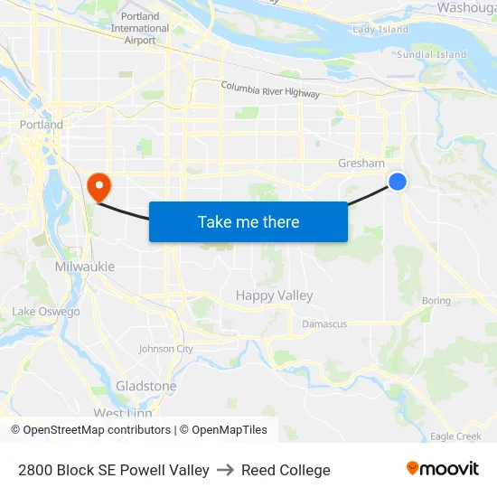 2800 Block SE Powell Valley to Reed College map