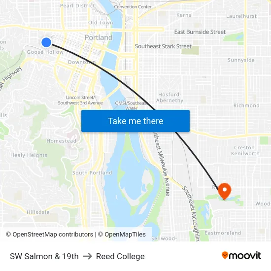 SW Salmon & 19th to Reed College map