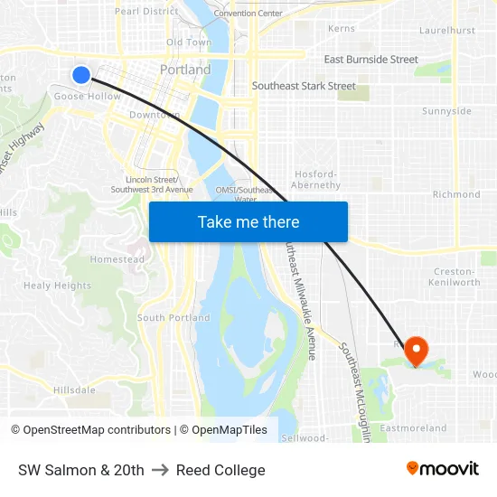 SW Salmon & 20th to Reed College map