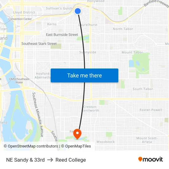 NE Sandy & 33rd to Reed College map
