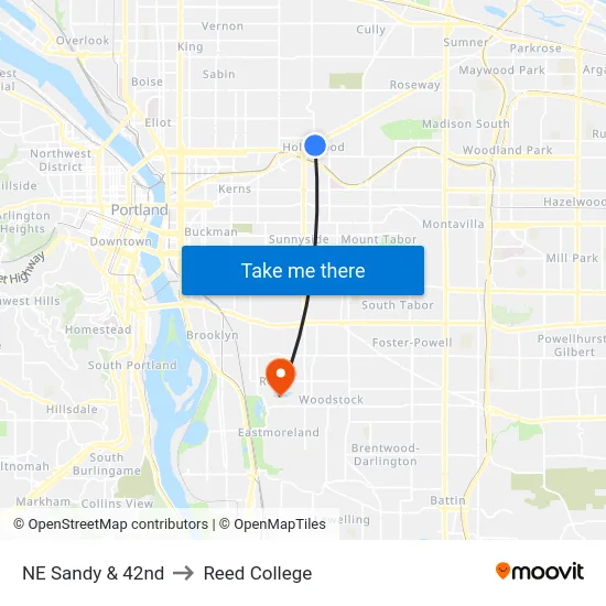 NE Sandy & 42nd to Reed College map