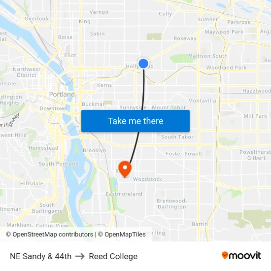 NE Sandy & 44th to Reed College map