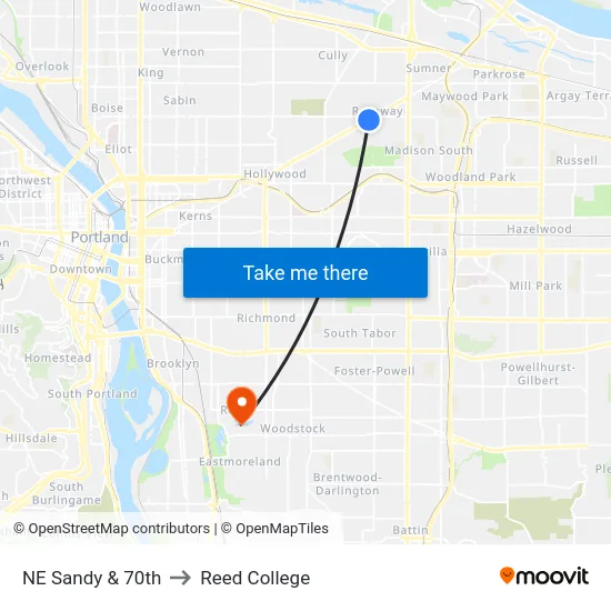 NE Sandy & 70th to Reed College map