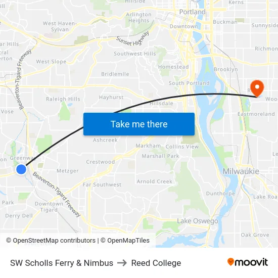 SW Scholls Ferry & Nimbus to Reed College map