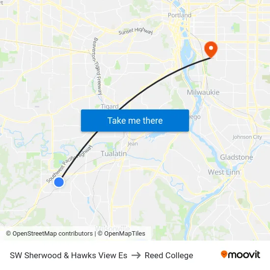 SW Sherwood & Hawks View Es to Reed College map