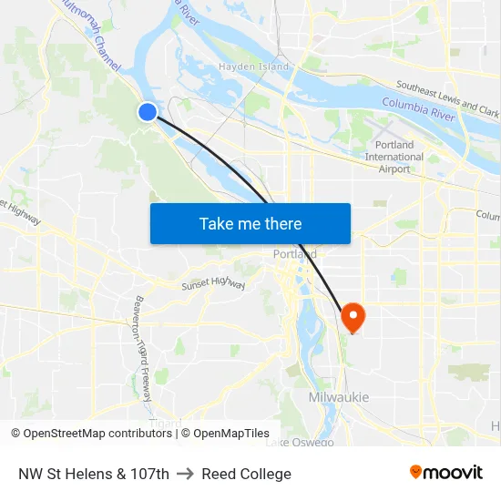 NW St Helens & 107th to Reed College map