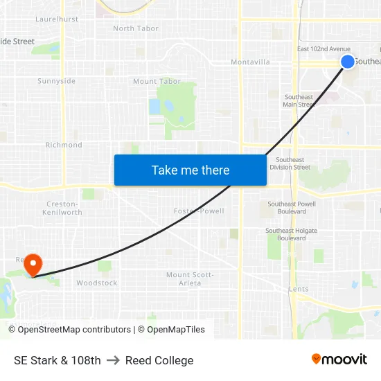SE Stark & 108th to Reed College map
