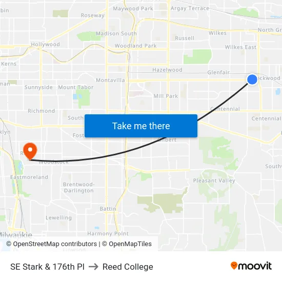 SE Stark & 176th Pl to Reed College map