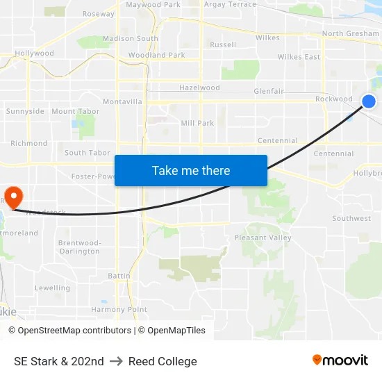 SE Stark & 202nd to Reed College map