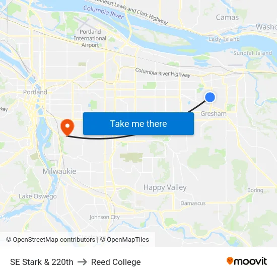 SE Stark & 220th to Reed College map