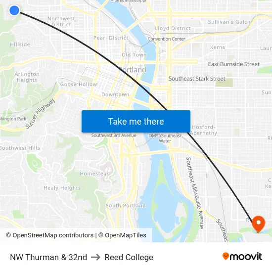 NW Thurman & 32nd to Reed College map