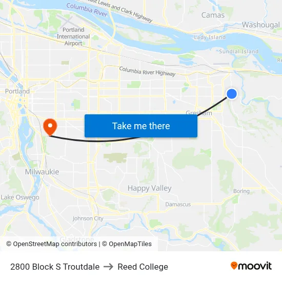 2800 Block S Troutdale to Reed College map