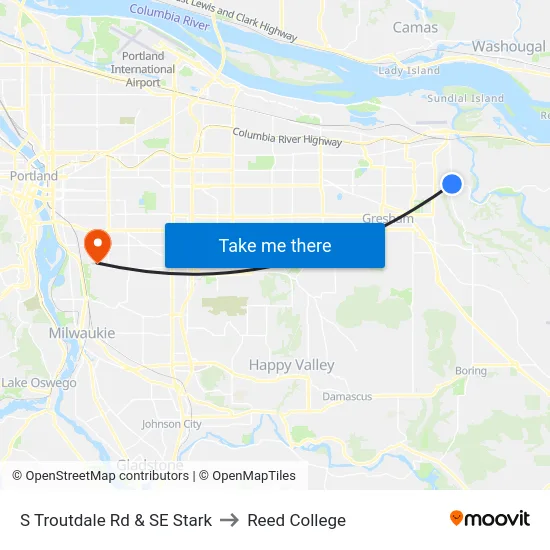 S Troutdale Rd & SE Stark to Reed College map