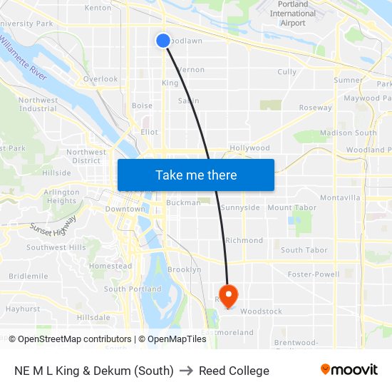 NE M L King & Dekum (South) to Reed College map