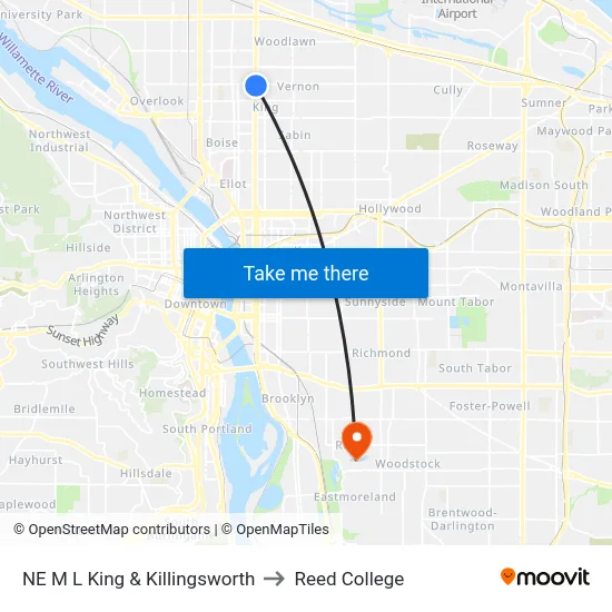 NE M L King & Killingsworth to Reed College map