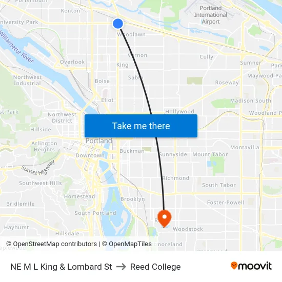 NE M L King & Lombard St to Reed College map