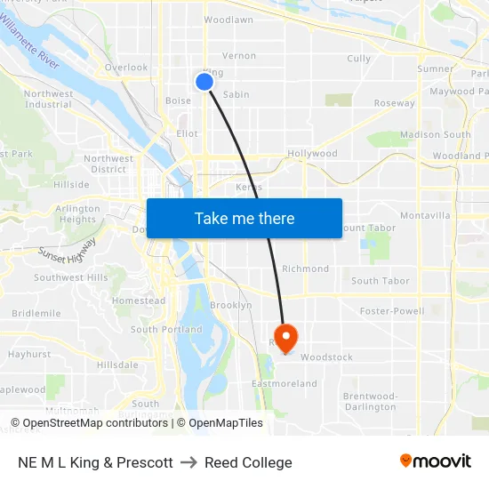 NE M L King & Prescott to Reed College map