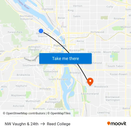 NW Vaughn & 24th to Reed College map