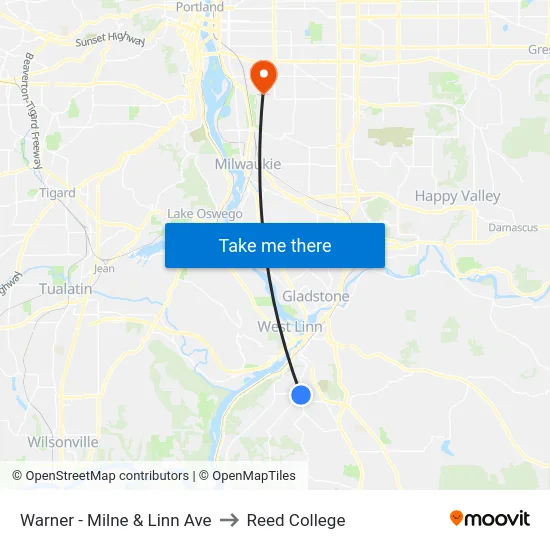 Warner - Milne & Linn Ave to Reed College map