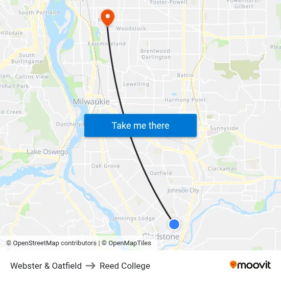 Webster & Oatfield to Reed College map