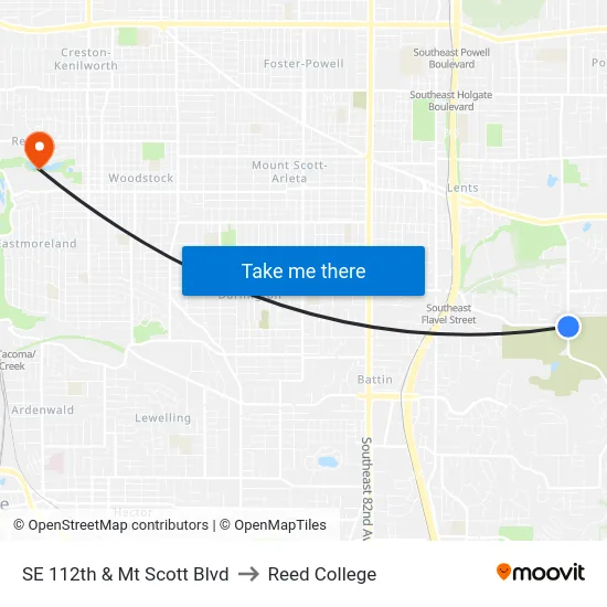 SE 112th & Mt Scott Blvd to Reed College map