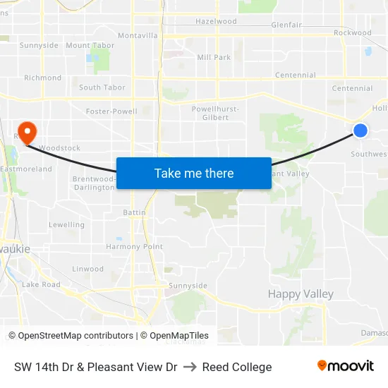 SW 14th Dr & Pleasant View Dr to Reed College map