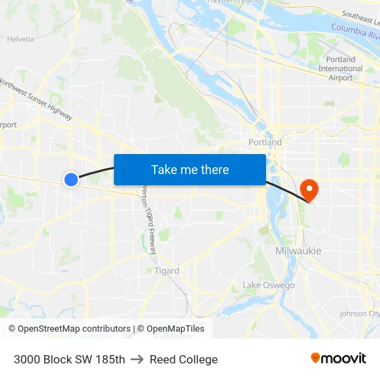 3000 Block SW 185th to Reed College map