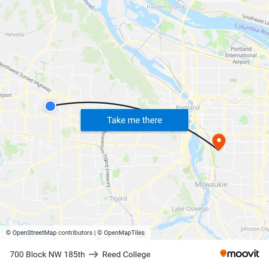 700 Block NW 185th to Reed College map
