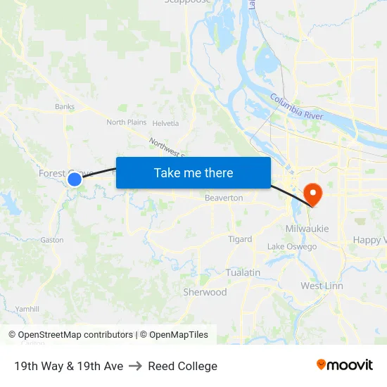 19th Way & 19th Ave to Reed College map