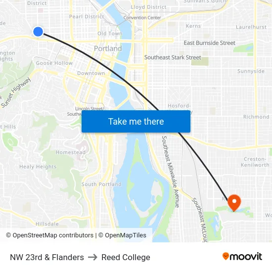 NW 23rd & Flanders to Reed College map