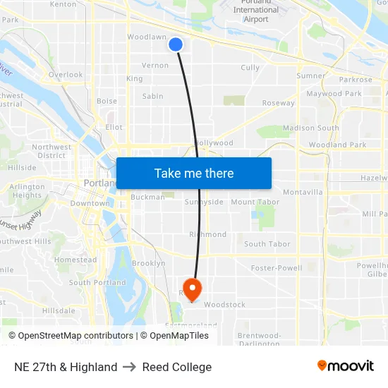 NE 27th & Highland to Reed College map