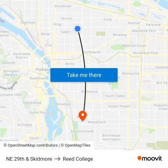NE 29th & Skidmore to Reed College map