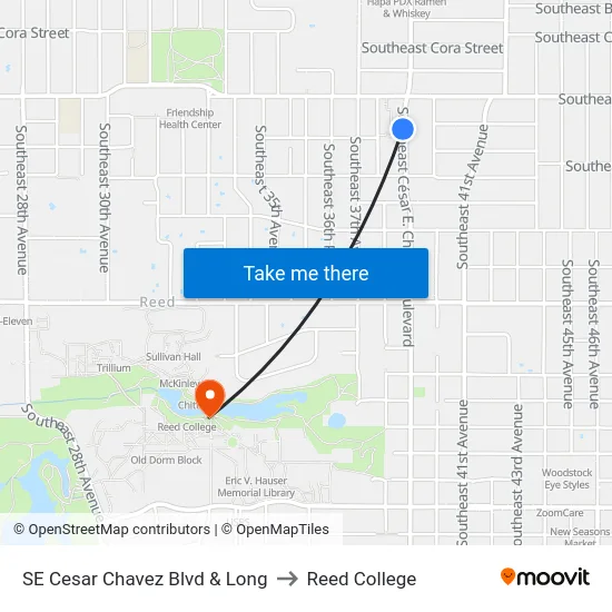 SE Cesar Chavez Blvd & Long to Reed College map
