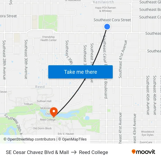 SE Cesar Chavez Blvd & Mall to Reed College map