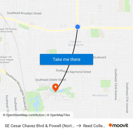 SE Cesar Chavez Blvd & Powell (North) to Reed College map