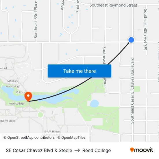 SE Cesar Chavez Blvd & Steele to Reed College map