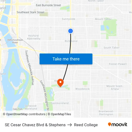 SE Cesar Chavez Blvd & Stephens to Reed College map