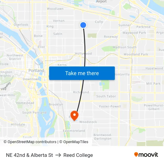 NE 42nd & Alberta St to Reed College map