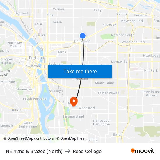 NE 42nd & Brazee (North) to Reed College map