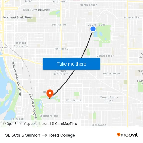 SE 60th & Salmon to Reed College map