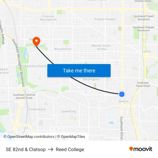 SE 82nd & Clatsop to Reed College map