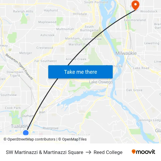SW Martinazzi & Martinazzi Square to Reed College map