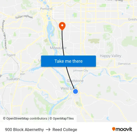 900 Block Abernethy to Reed College map