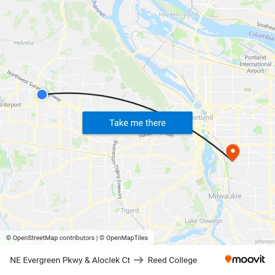 NE Evergreen Pkwy & Aloclek Ct to Reed College map